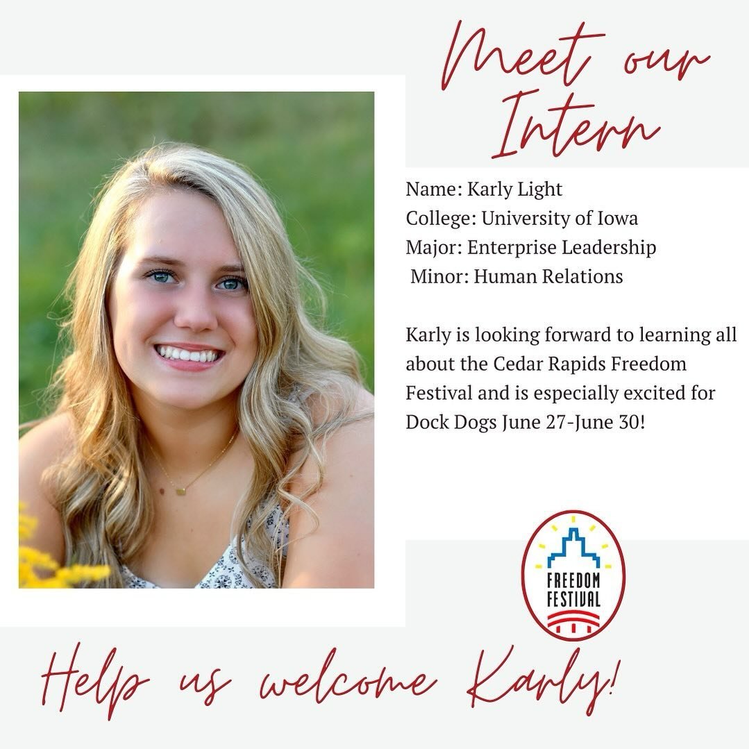 Help us welcome our intern, Karly!

Karly is a rising senior at the University of Iowa and joined the team this past Monday. We can already tell she will make an incredible impact to the Festival in the coming weeks and we are looking forward to our 