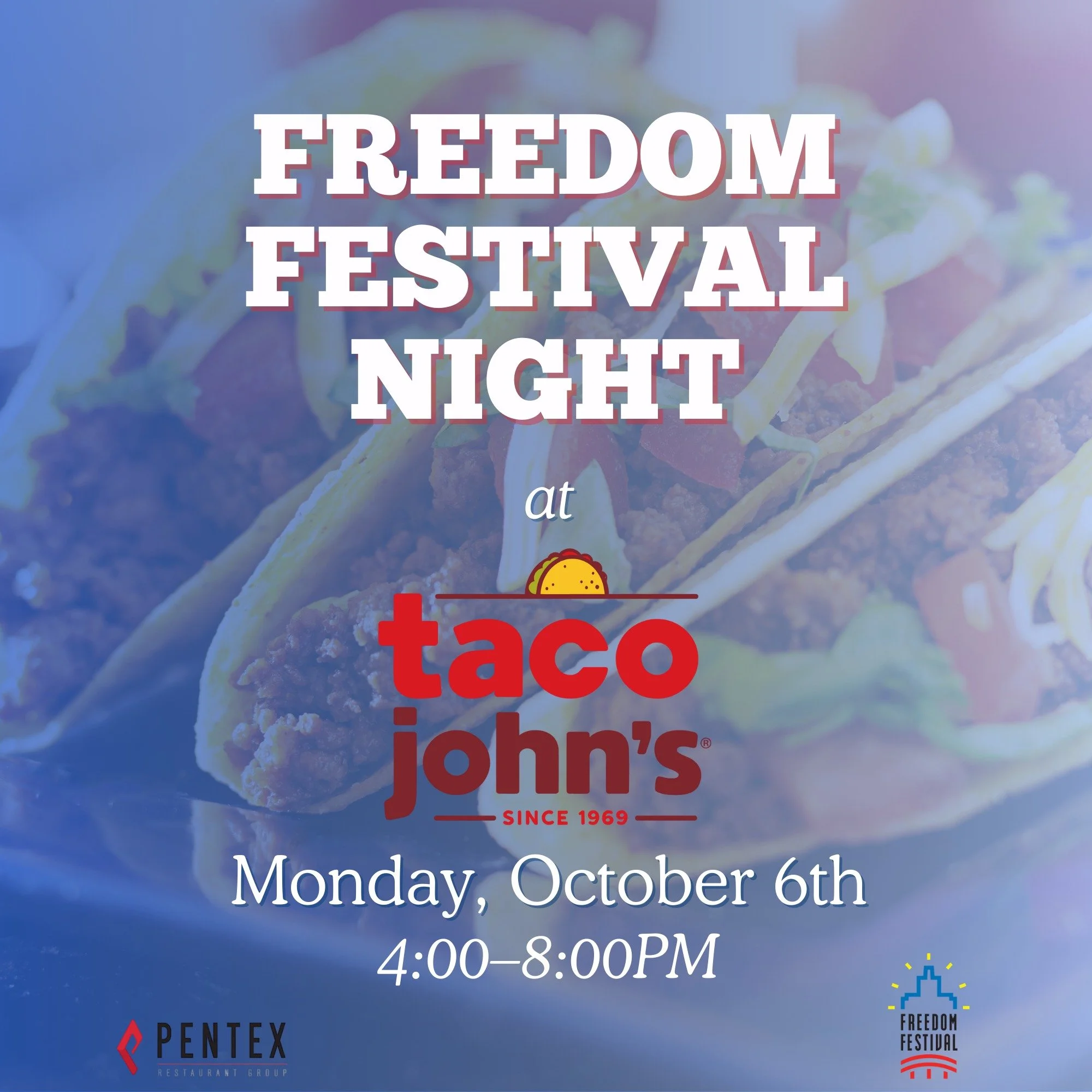 🌮✨ Mark your calendars! ✨🌮

We&rsquo;re just ONE week away from Freedom Festival Night at Taco John&rsquo;s in Hiawatha! On Monday, October 6th from 4 - 8 PM, enjoy your favorite tacos while supporting the Cedar Rapids Freedom Festival, with 20% of