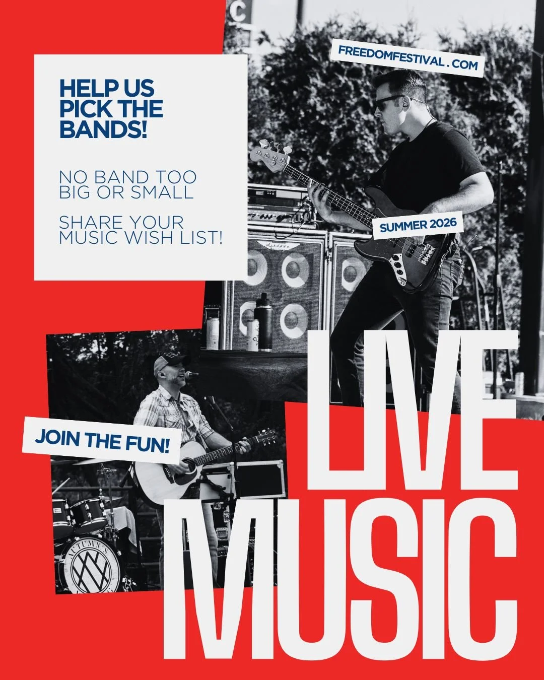 🎶 No band is too big or too small! 🎶

We want to hear from YOU! Comment and share any bands or music groups you&rsquo;d love to see at the Freedom Festival! 🙌✨

#CRFreedomFestival #LiveMusic #CommunityCelebration