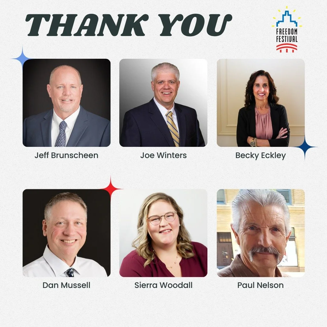 Thank you to our outgoing board members for your dedication, leadership, and passion. You've helped make countless celebrations possible and we can't thank you enough for your years of service and commitment to the Freedom Festival! 

Thank you Jeff,