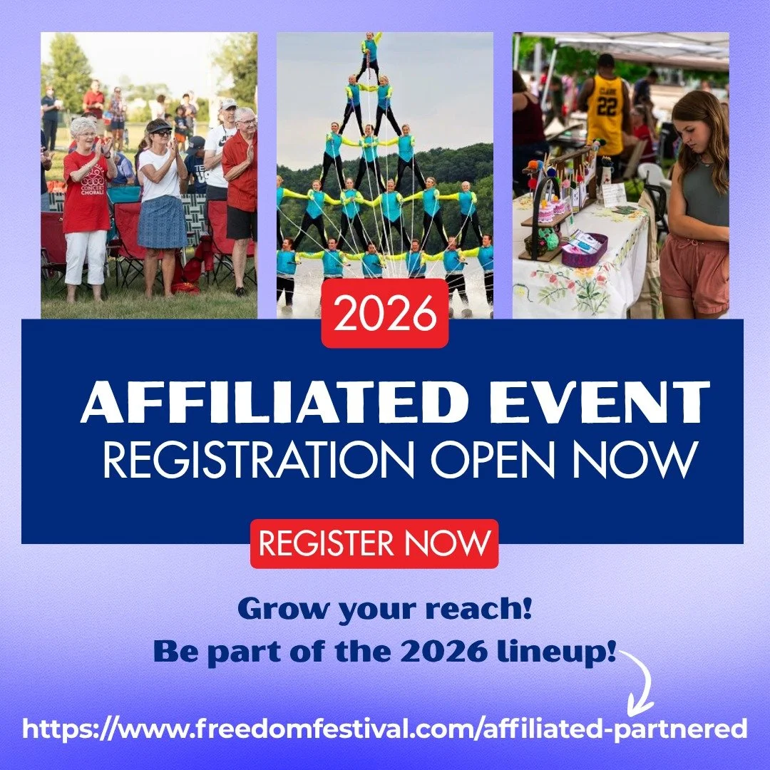 📣2026 Affiliated Event Registration is now open!📣

Looking to grow your event reach? Register as a Freedom Festival Affiliated Event to showcase your event and reach thousands! 

As an affiliated event, you&rsquo;ll receive:
✅ A feature in our prin