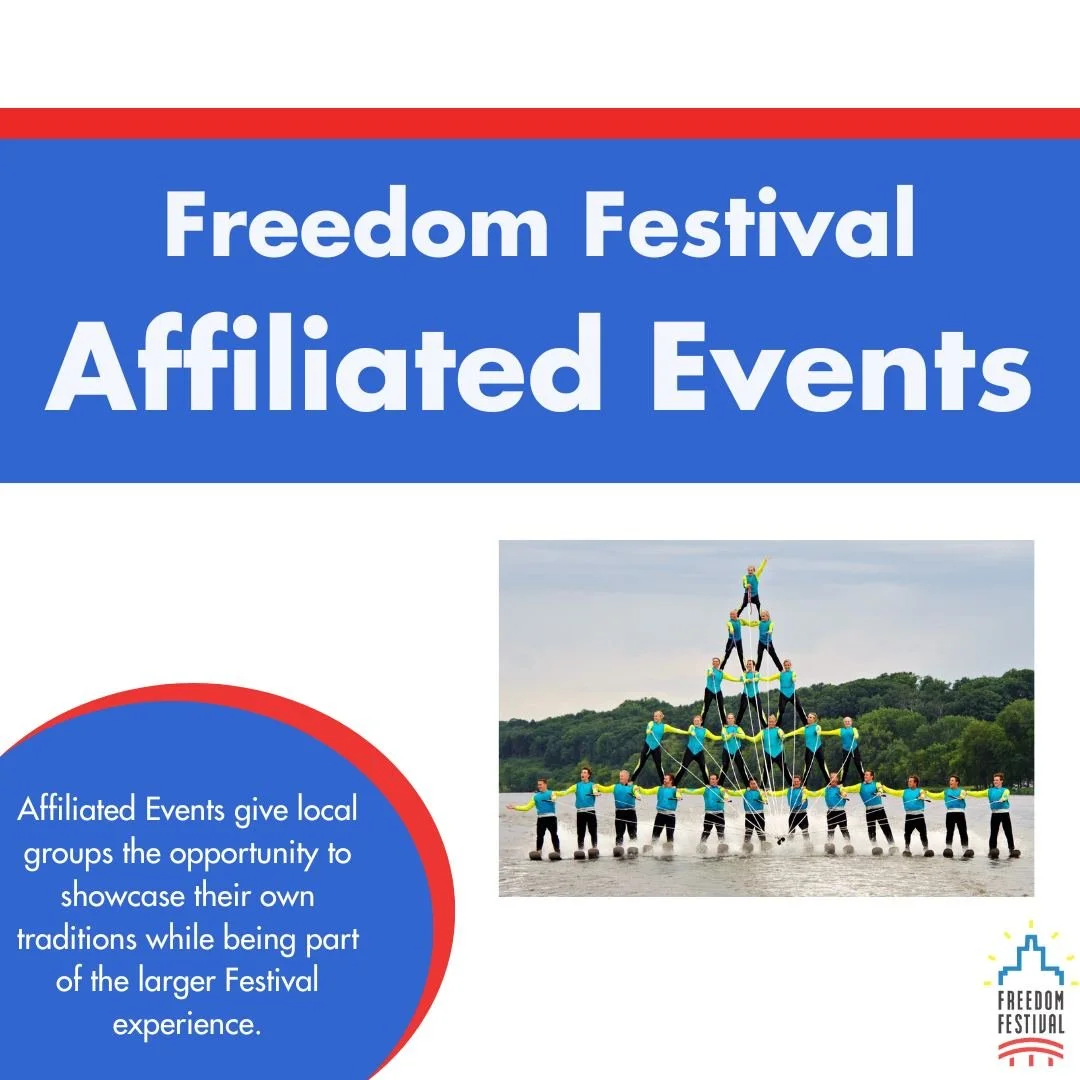 Want your event to be a part of the Freedom Festival fun? ❤️

Our Affiliated Events Program allows local organizations to showcase their own traditions while being part of the larger Festival experience. Events are fully produced by your organization