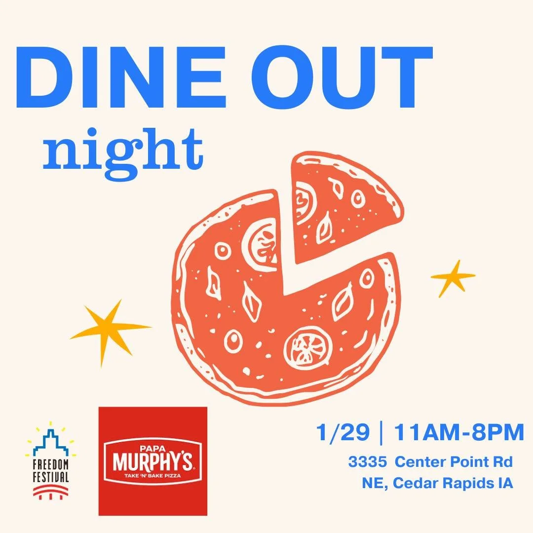 TODAY&rsquo;S THE DAY! 🍕🎉
Make dinner plans that give back! Join us for the Freedom Festival Dine Out Night at Papa Murphy&rsquo;s. A portion of today&rsquo;s proceeds will go toward supporting the traditions you love! Please mention Freedom Festiv