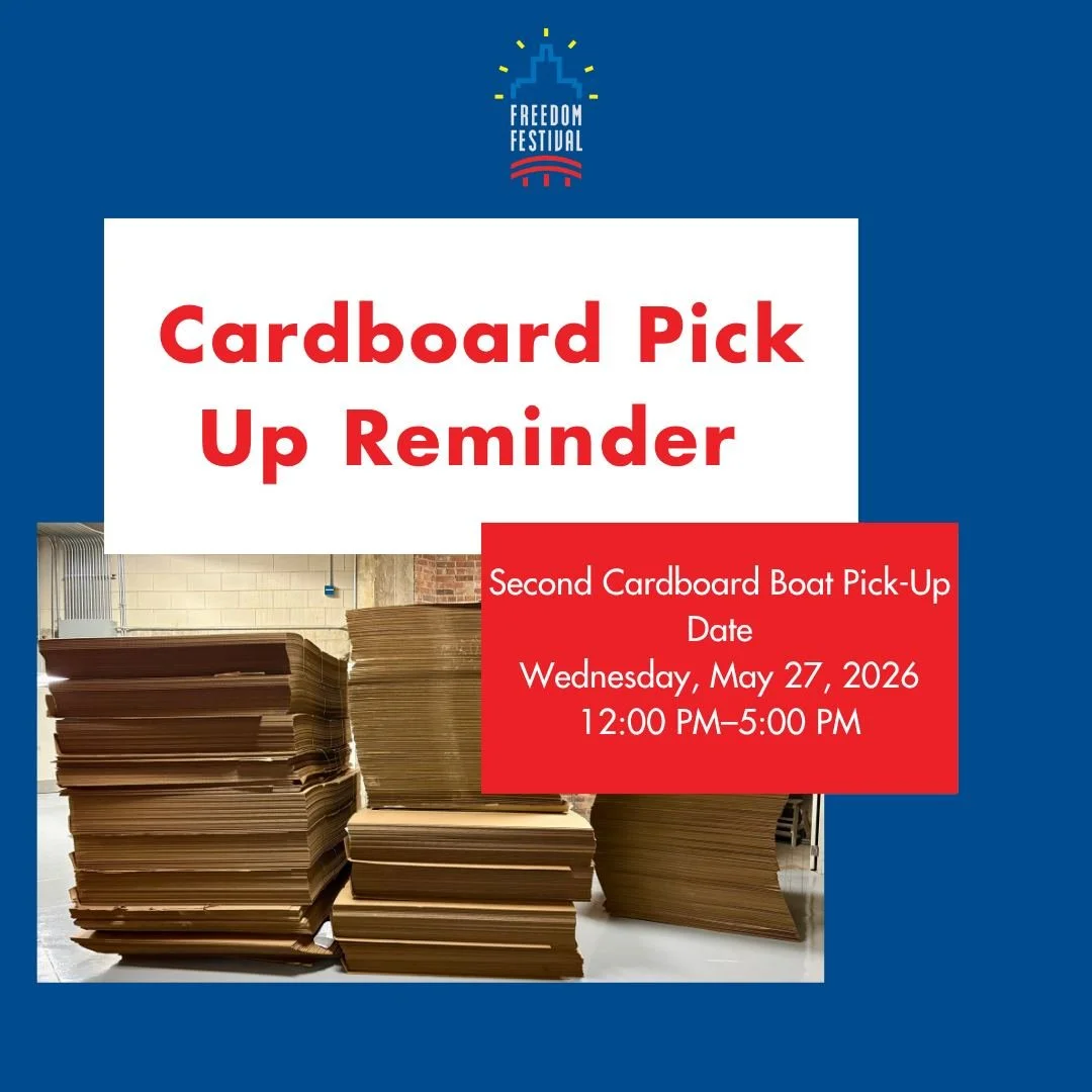 Pick up your cardboard today from 12:00pm - 5:00pm at the Veterans Memorial Coliseum (1st Ave side) for Cardboard Boat Regatta! 🛶

Bring a large vehicle and straps to safely transport your cardboard. 

If this date doesn't work for you, reach out to