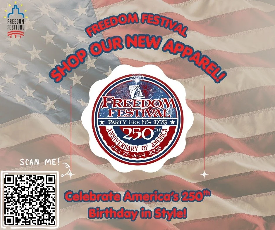 🎉 Our apparel shop is officially OPEN!

Get ready to celebrate America&rsquo;s 250th birthday in style with our BRAND-NEW Freedom Festival apparel! From t-shirts and hats to fun accessories, we&rsquo;ve got something for everyone. 👕🧢✨

Participati