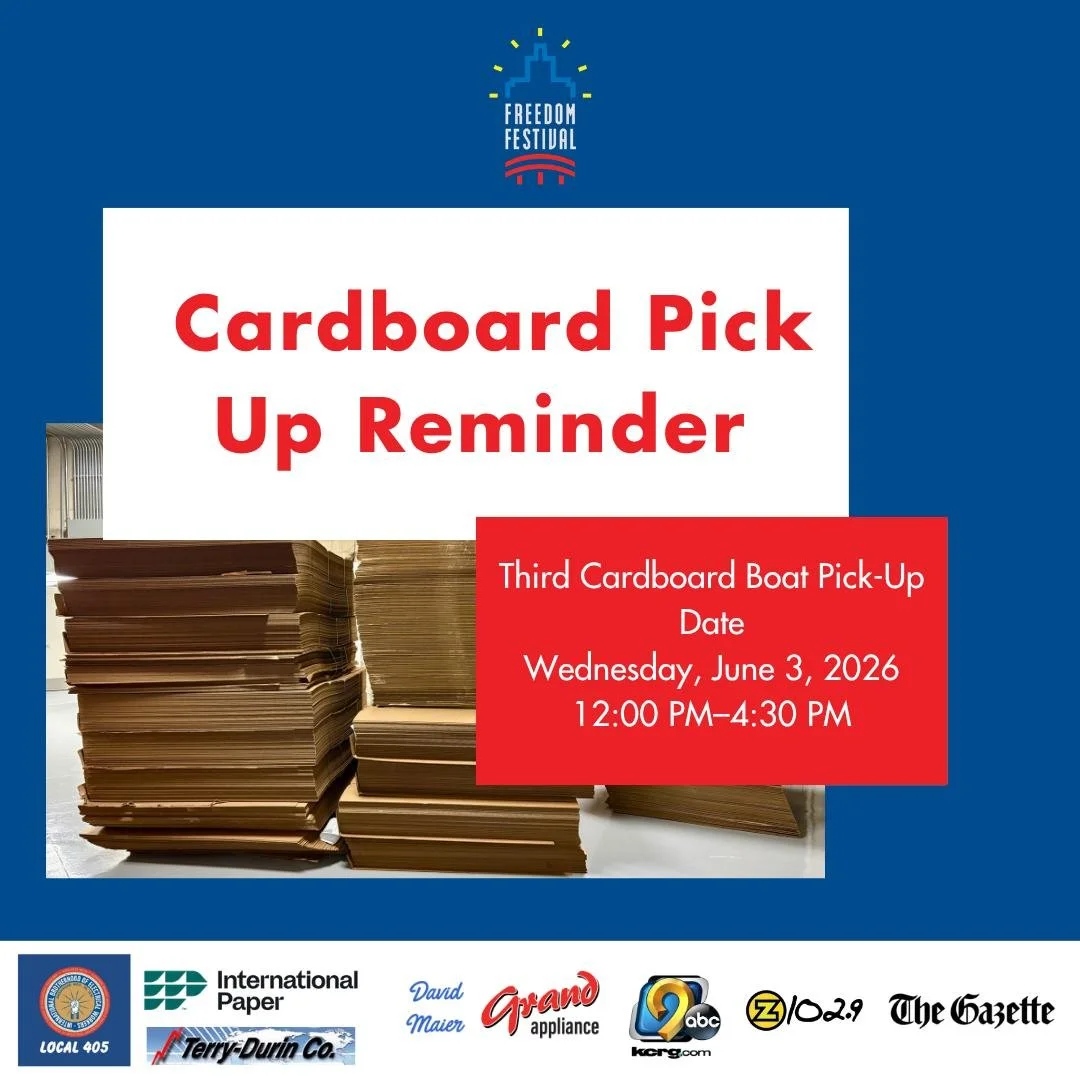 🚤 The third cardboard pickup is here!

Stop by and pick up your cardboard for the Cardboard Boat Regatta tomorrow from 12:00 PM&ndash;4:30 PM and start building your masterpiece. Whether you're aiming for the fastest boat on the water or the most cr