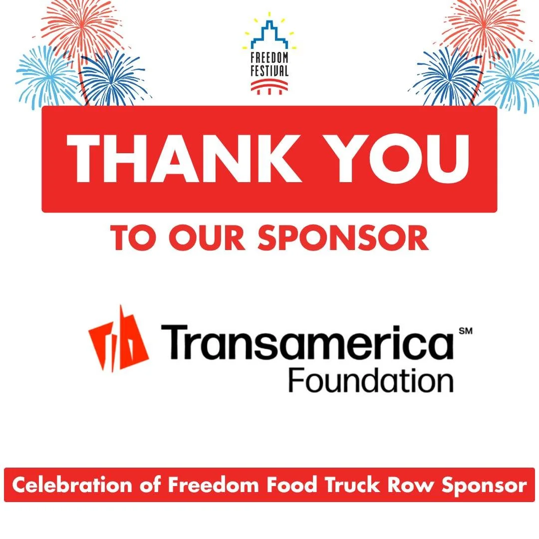 Sponsor Shoutout! 

A huge thank you to Transamerica  for being the Celebration of Freedom Food Truck Row Sponsor! Your generous support helped create a delicious experience for thousands of festival goers during the grand finale of this year's Freed