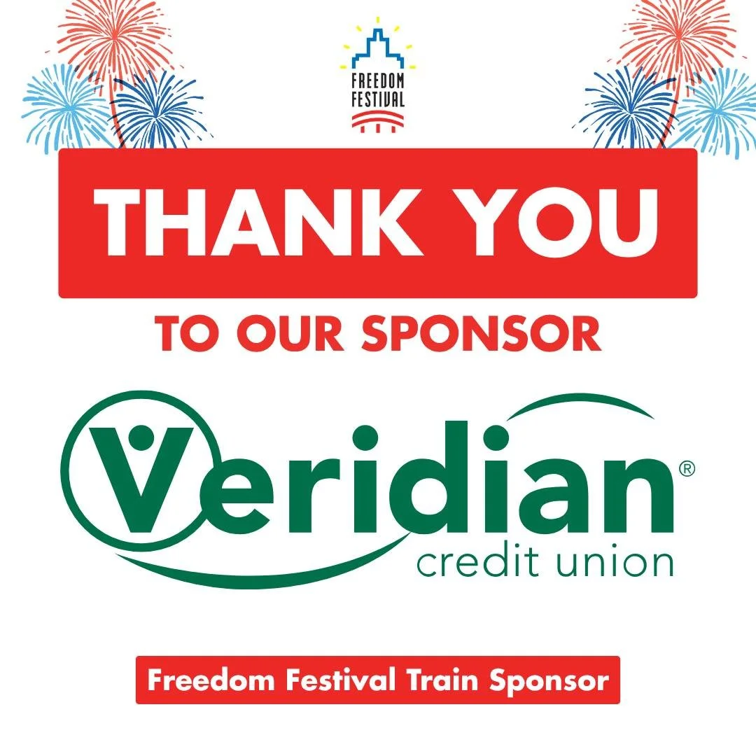 🚂 Sponsor Shoutout! 🚂

A huge thank you to Veridian Credit Union  for supporting the Freedom Festival Train this year! Your generous partnership helped make one of our most popular family attractions possible during this year's festival.

The train