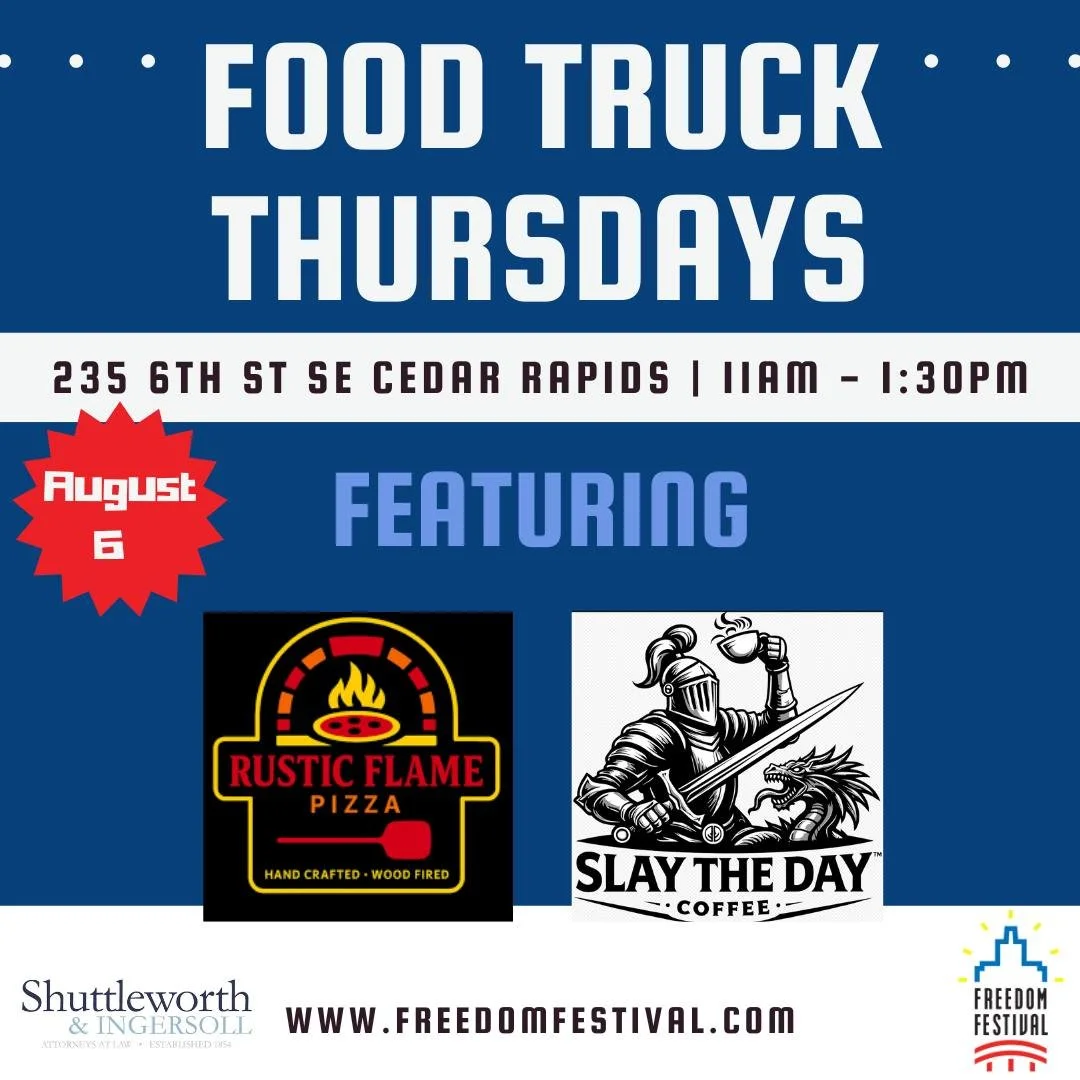 ☕ Food Truck Thursday is almost here!🍕

Join us this Thursday from 11:00 AM &ndash; 1:30 PM at Shuttleworth &amp; Ingersoll, P.L.C.  for a delicious lunch featuring Rustic Flame Pizza  and Slay The Day Coffee !

Whether you're craving handcrafted wo