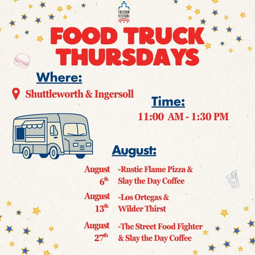 Here are the remaining vendors for our Food Truck Thursdays season! 🌮🚚

A huge thank you to our incredible community for supporting us all summer long, and to our amazing food truck vendors for serving up delicious meals and helping make each event