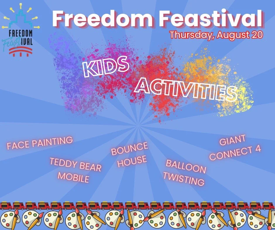 🎈 Kids Activity Spotlight at Freedom FEASTival! 🎨🧸

Looking for a fun way to wrap up summer before school starts? Bring the whole family to Freedom FEASTival on Thursday, August 20 at Greene Square Park from 11:00 AM - 7:00 PM!

Throughout the day