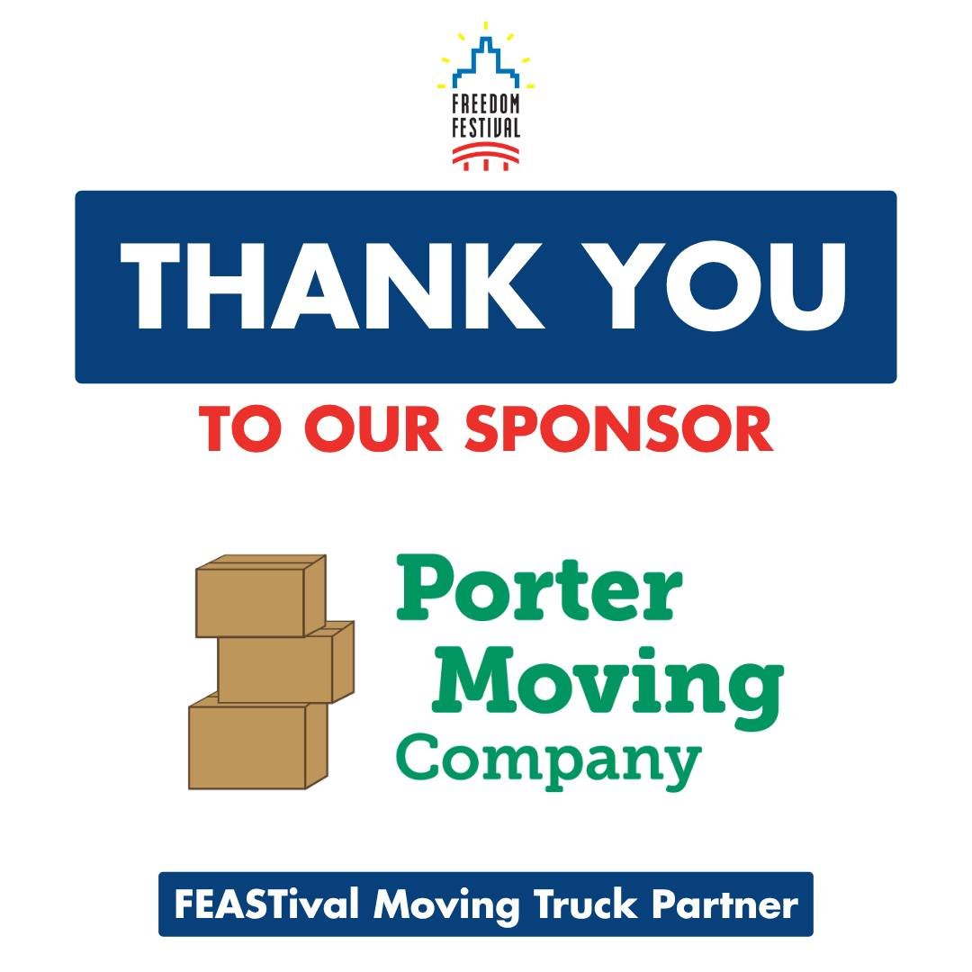 🚚 Sponsor Shoutout! 🚚

A huge thank you to Porter Moving Company for being our FEASTival Moving Truck Partner this year! 🎉

Thank you, Porter Moving Company, for lending a helping hand and helping make FEASTival 2026 possible! We truly appreciate 