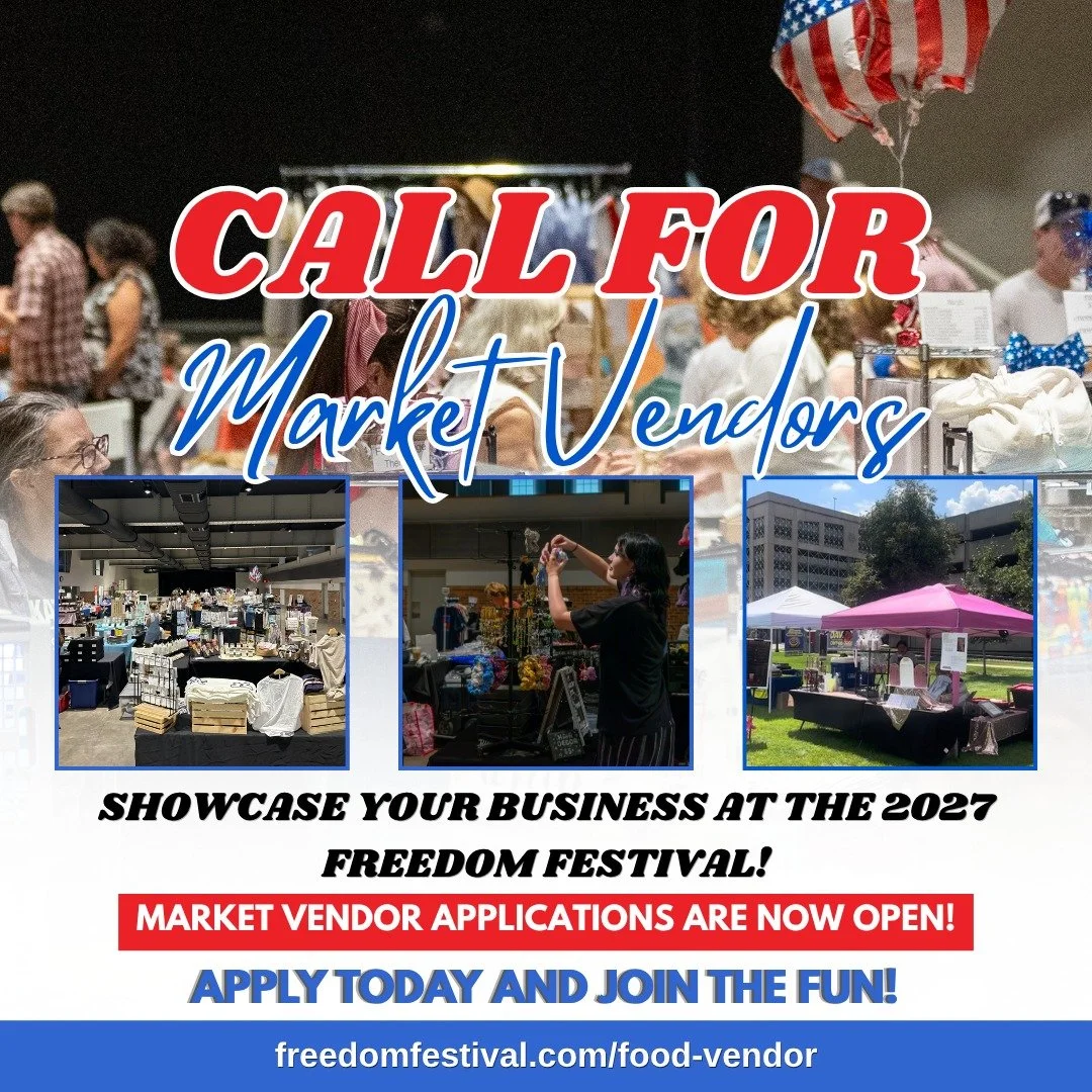 Have something to sell, share, or showcase? We want to hear from you! 🛍️✨

The Freedom Festival is already planning for 2027, and we&rsquo;re looking for amazing market vendors and community organizations to join the fun!

Whether you create handmad