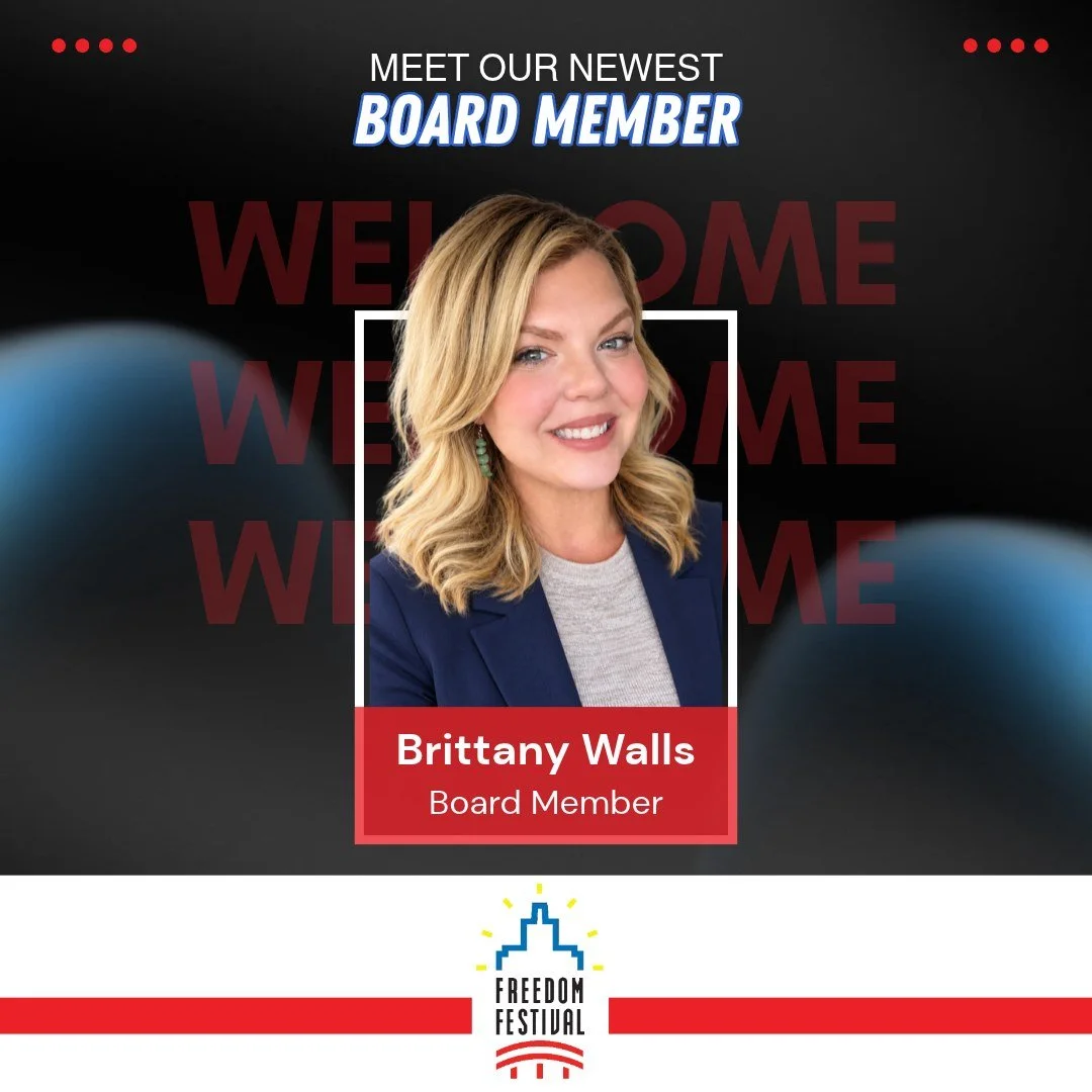 🎉Help Us Welcome Our Newest Board Member! ❤️🤍💙

We're excited to introduce Brittany Walls as one of the newest members of the Freedom Festival Board of Directors!

✨ A little about Brittany:
Brittany works at Modern Companies and has a passion for
