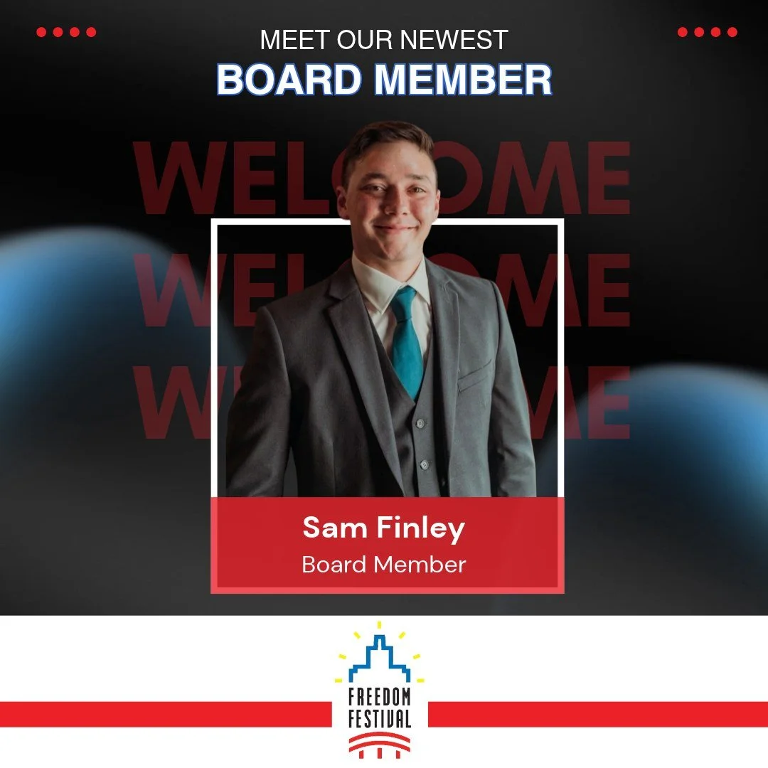 🎉Help Us Welcome Our Newest Board Member! ❤️🤍💙

We're excited to introduce Sam Finley as one of the newest members of the Freedom Festival Board of Directors!

✨ A little about Sam:
Sam is the Community Marketing Coordinator at ImOn Communications