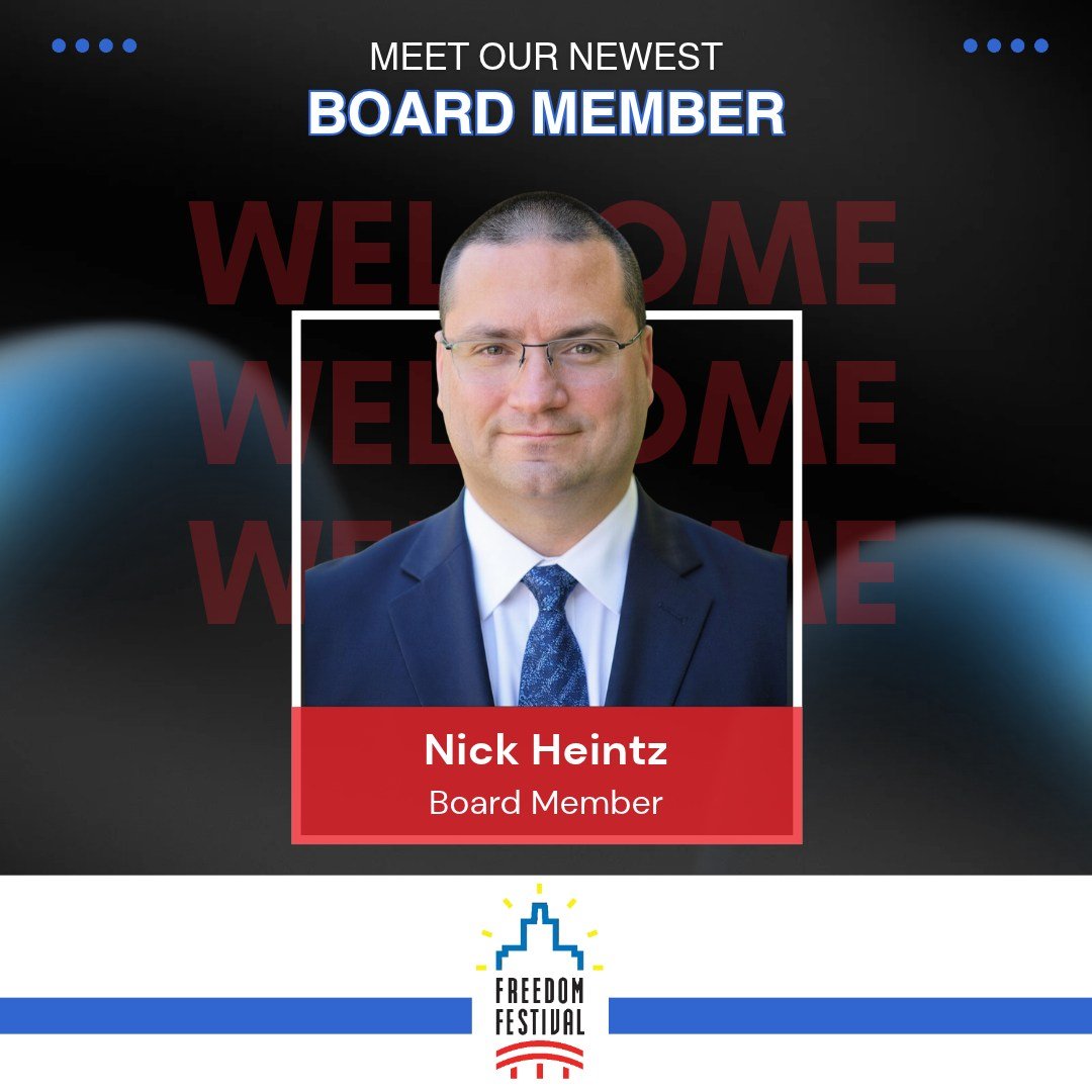 🎉Help Us Welcome Our Newest Board Member! ❤️🤍💙

We're excited to introduce Nick Heintz as one of the newest members of the Freedom Festival Board of Directors!

✨ A little about Nick:
Nick brings over 10 years of leadership experience in healthcar