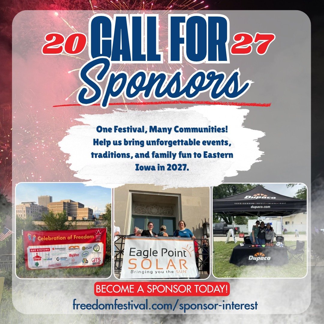 🎆 CALLING ALL 2027 SPONSORS! 

One Festival, Many Communities! ❤️🤍💙

We're gearing up for an unforgettable 2027 Freedom Festival, and we need amazing community partners to help make it happen!

From exciting events to cherished traditions and fami