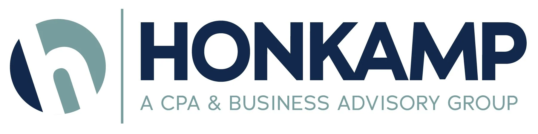 Honkamp logo with a circular icon containing a stylized lowercase 'h' and the text 'Honkamp A CPA & Business Advisory Group'.