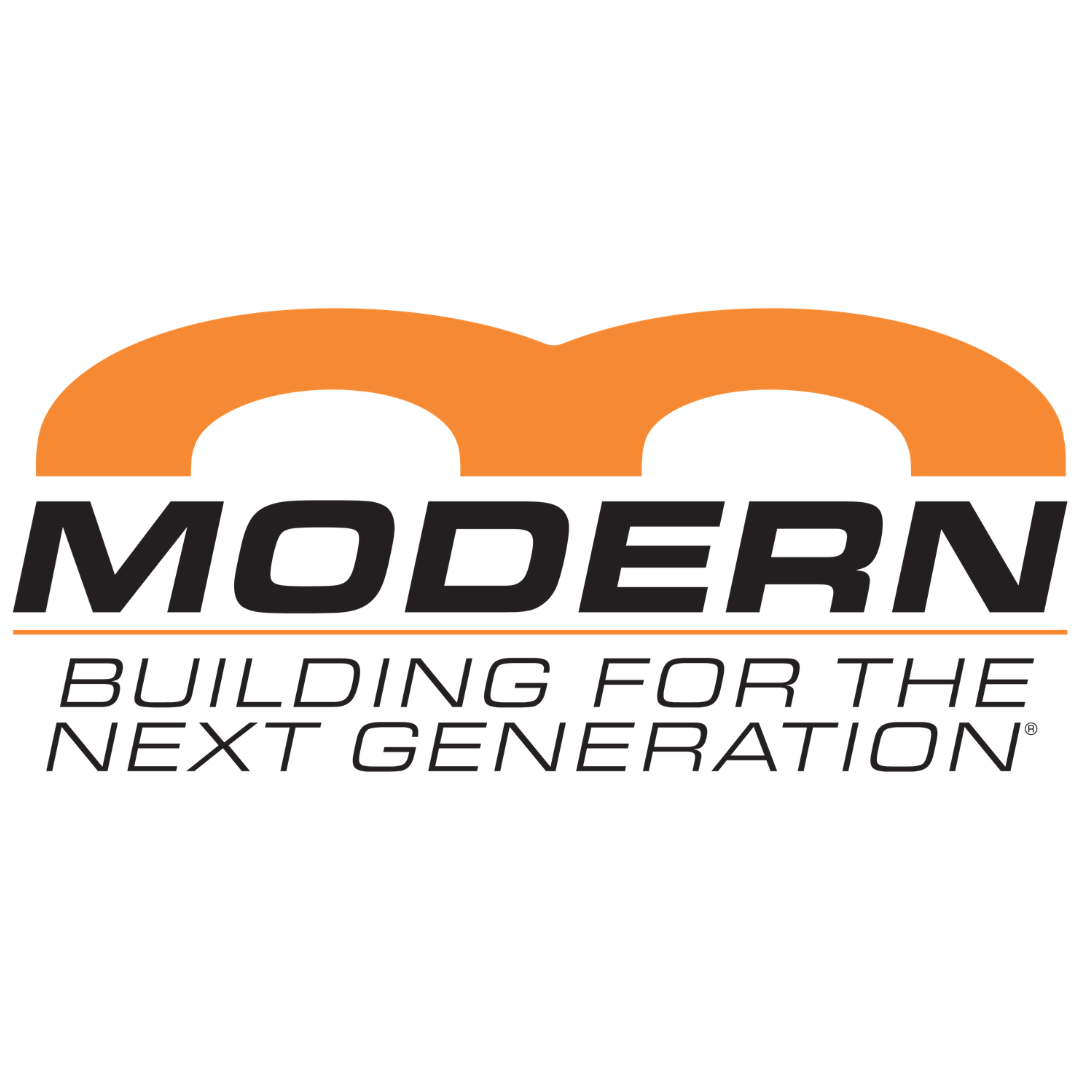 Modern logo with an orange bridge graphic and the text 'MODERN Building for the Next Generation' in black and black italic font.