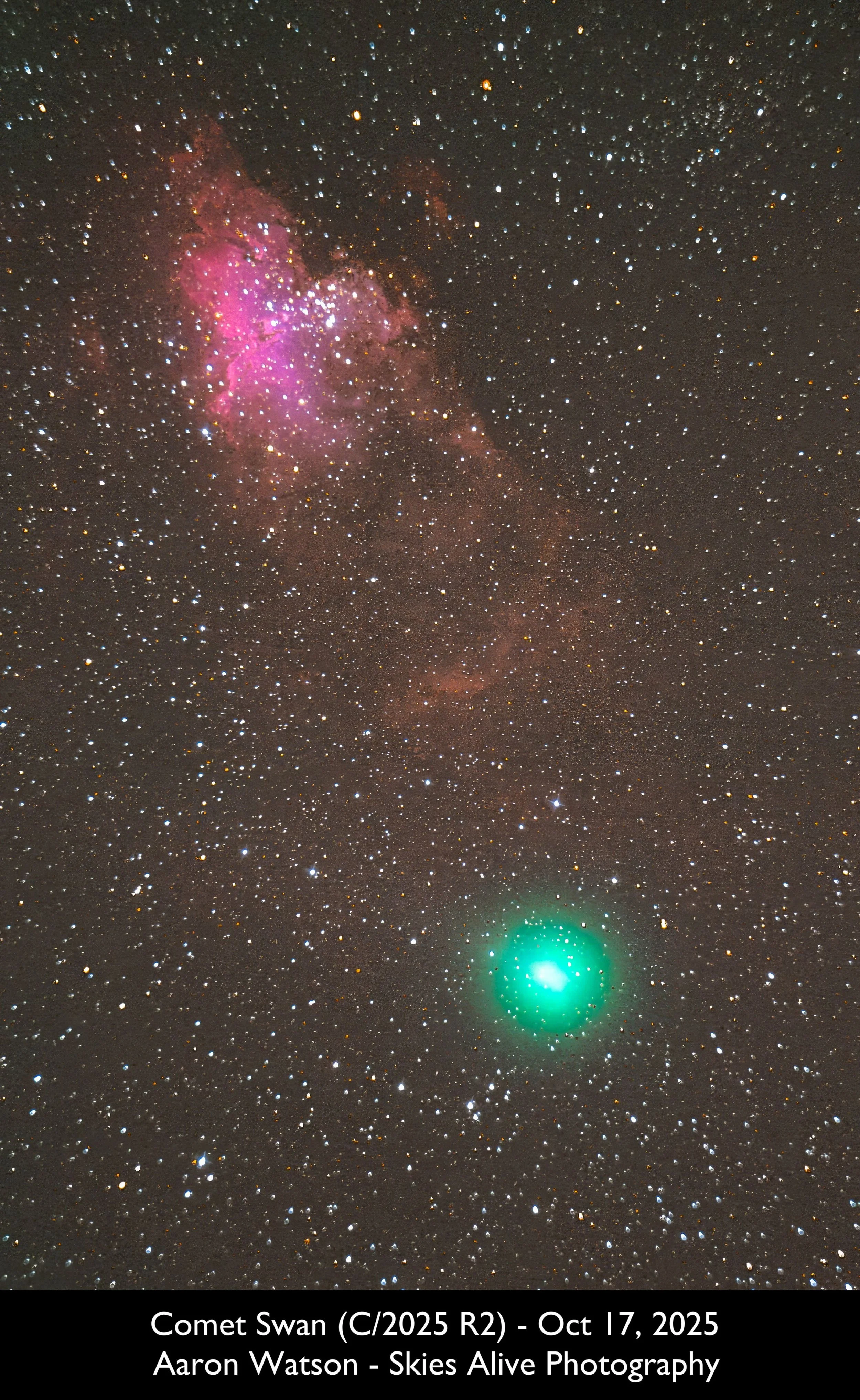 Comet Swan passing the Eagle Nebula