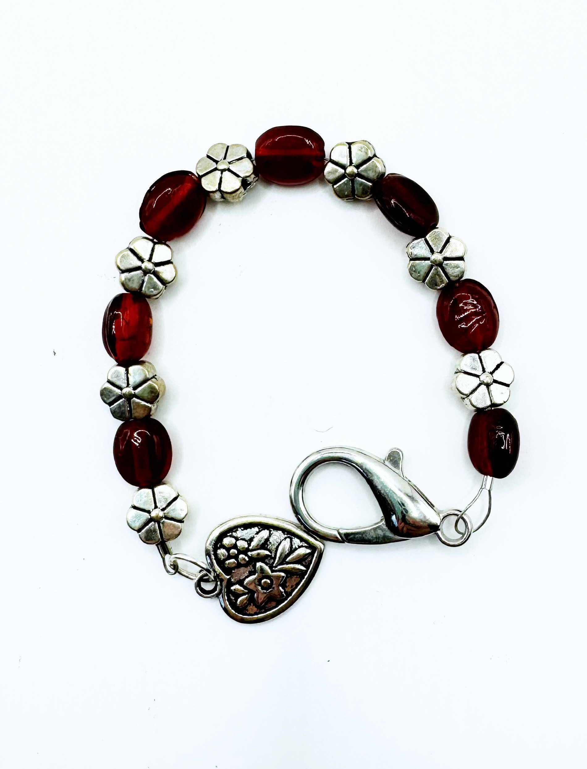 Purse Charm with red beads and silver floral accents B.jpg