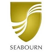 Seabourn logo with a stylized gold shield and white curved lines above the word 'Seabourn'.