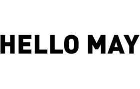Text that reads 'HELLO MAY' in bold black letters.