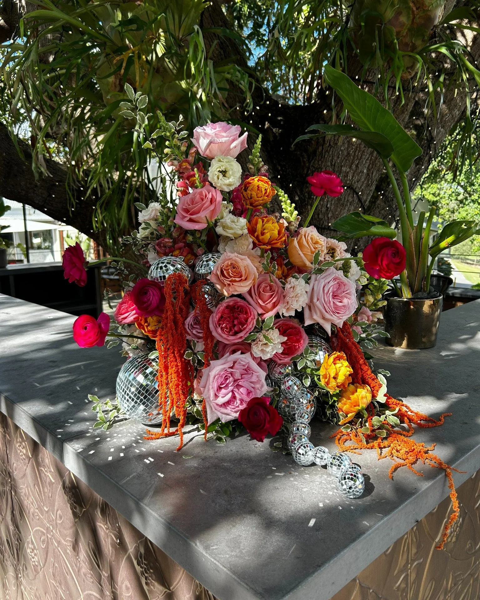 Disco balls in your arrangements? Always a yes.
Loved this number for Phillip &amp; Chantel.

#BrisbaneWeddingFlorist #BrisbaneWeddings #LuxuryWeddingFlorist #WeddingFloralDesign #QueenslandWeddings