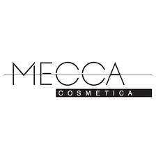 Logo for MECCA COSMETICA with black horizontal line and text in black and white
