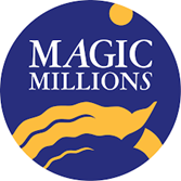 Logo for Magic Millions featuring a blue background with white text and gold accents