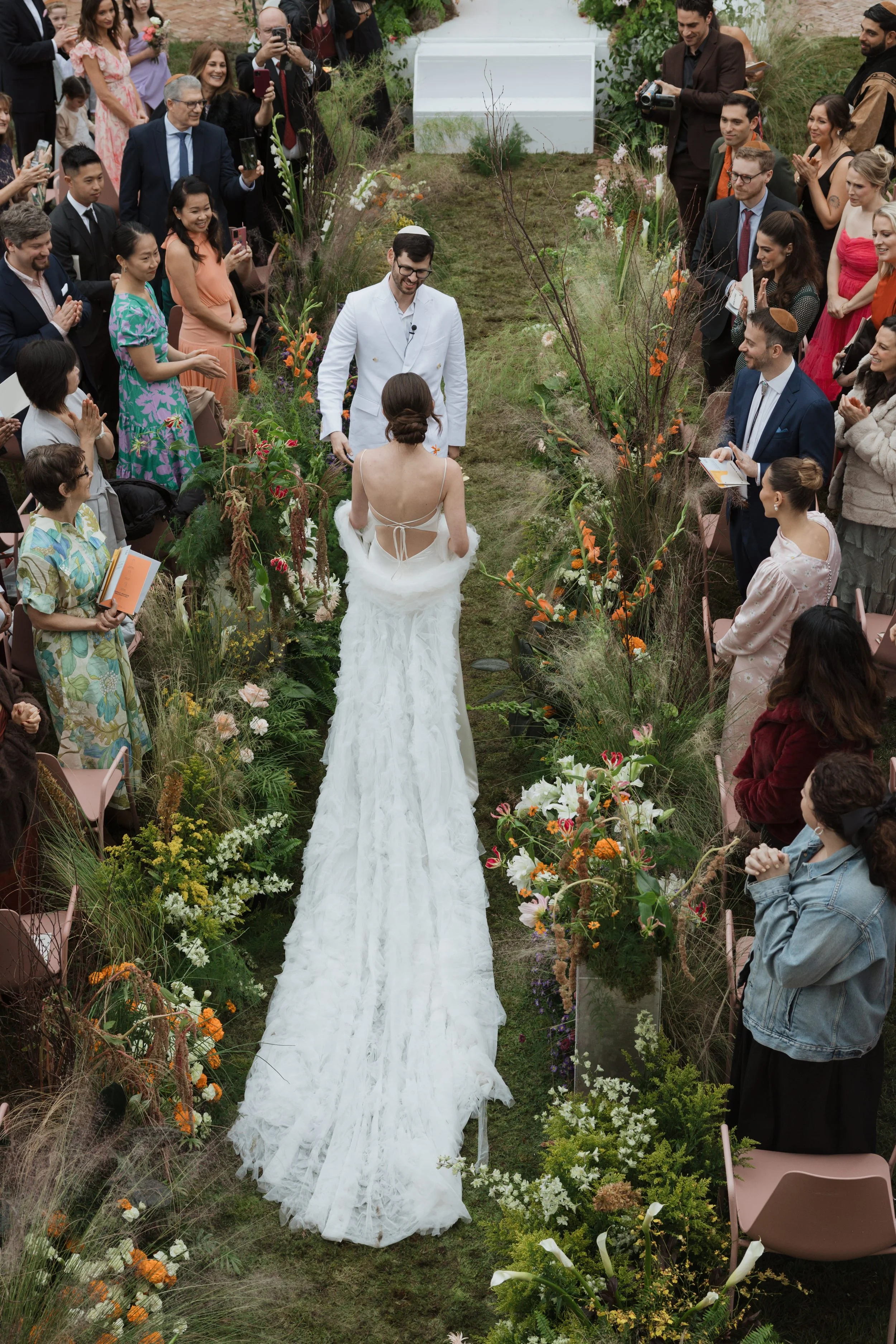 Wedding Aisle Flowers with gown train