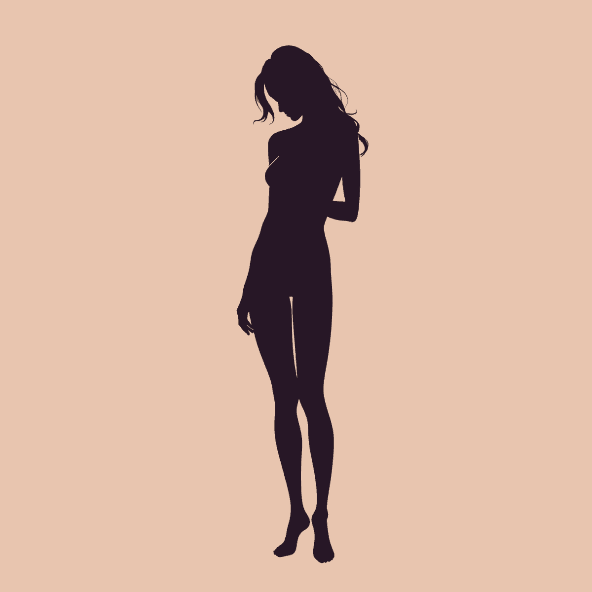Abstract cartoon silhouette of a nude human form with soft lighting, emphasizing curves and shadows on a minimalist neutral background.