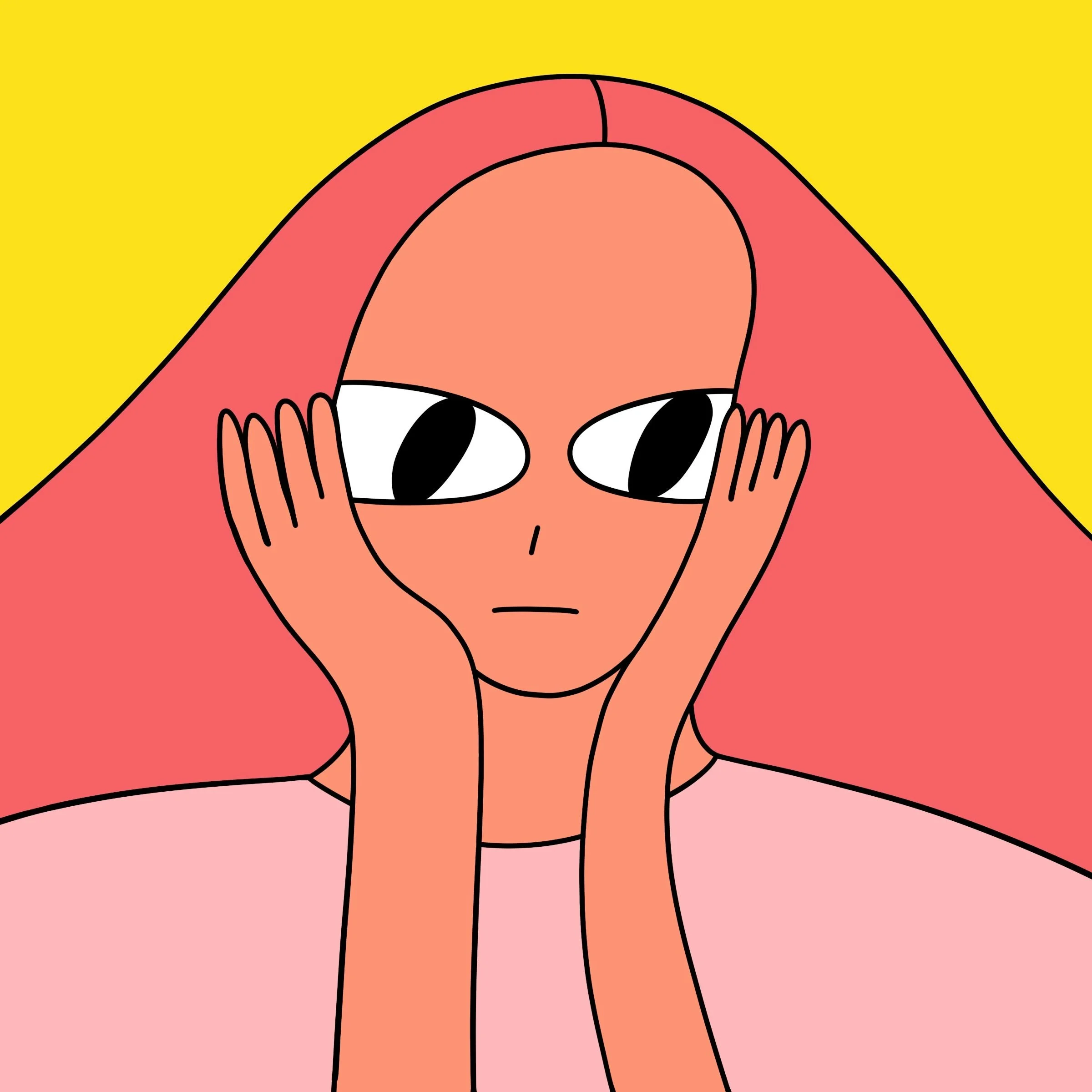 A stylized image of a pensive woman with hands on her cheeks