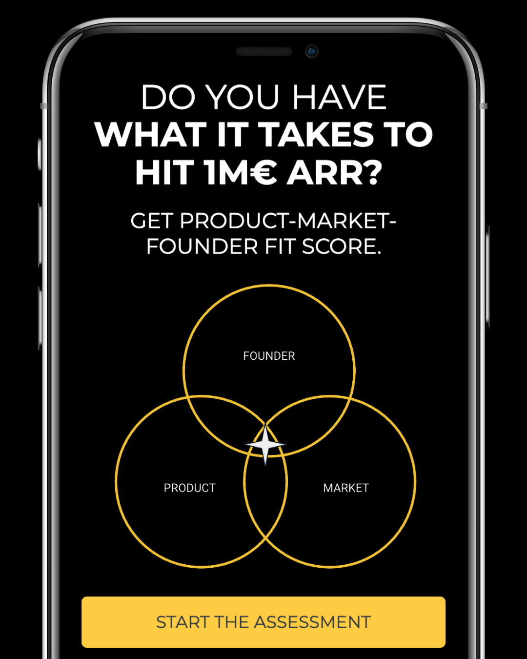 Do you have what it takes to hit 1M€ ARR? Find Product-Market-Founder Fit. Score App 2025 Mobile.