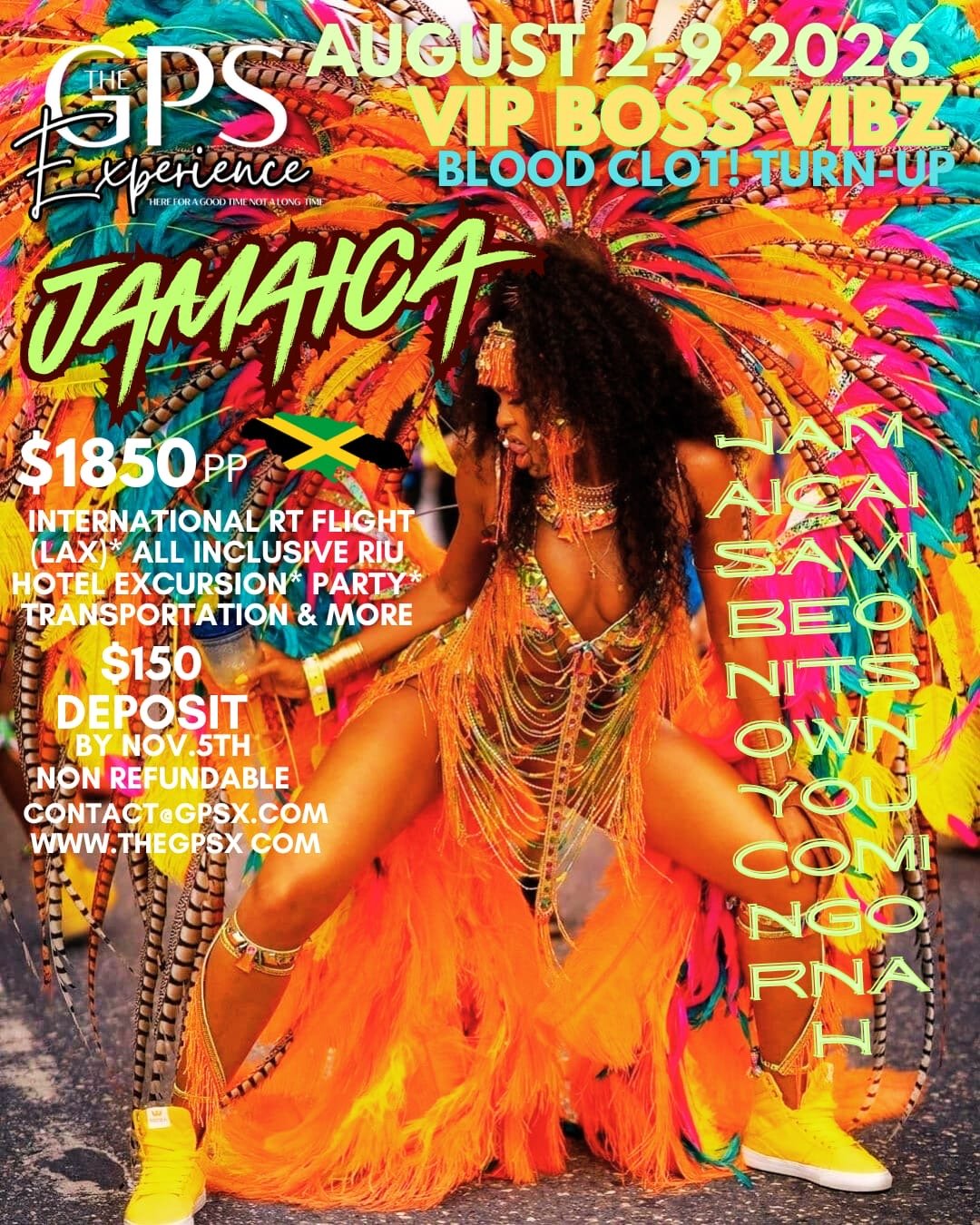 A woman in colorful carnival costume with feathers and beads, dancing at a street parade with vibrant costumes and decorations.