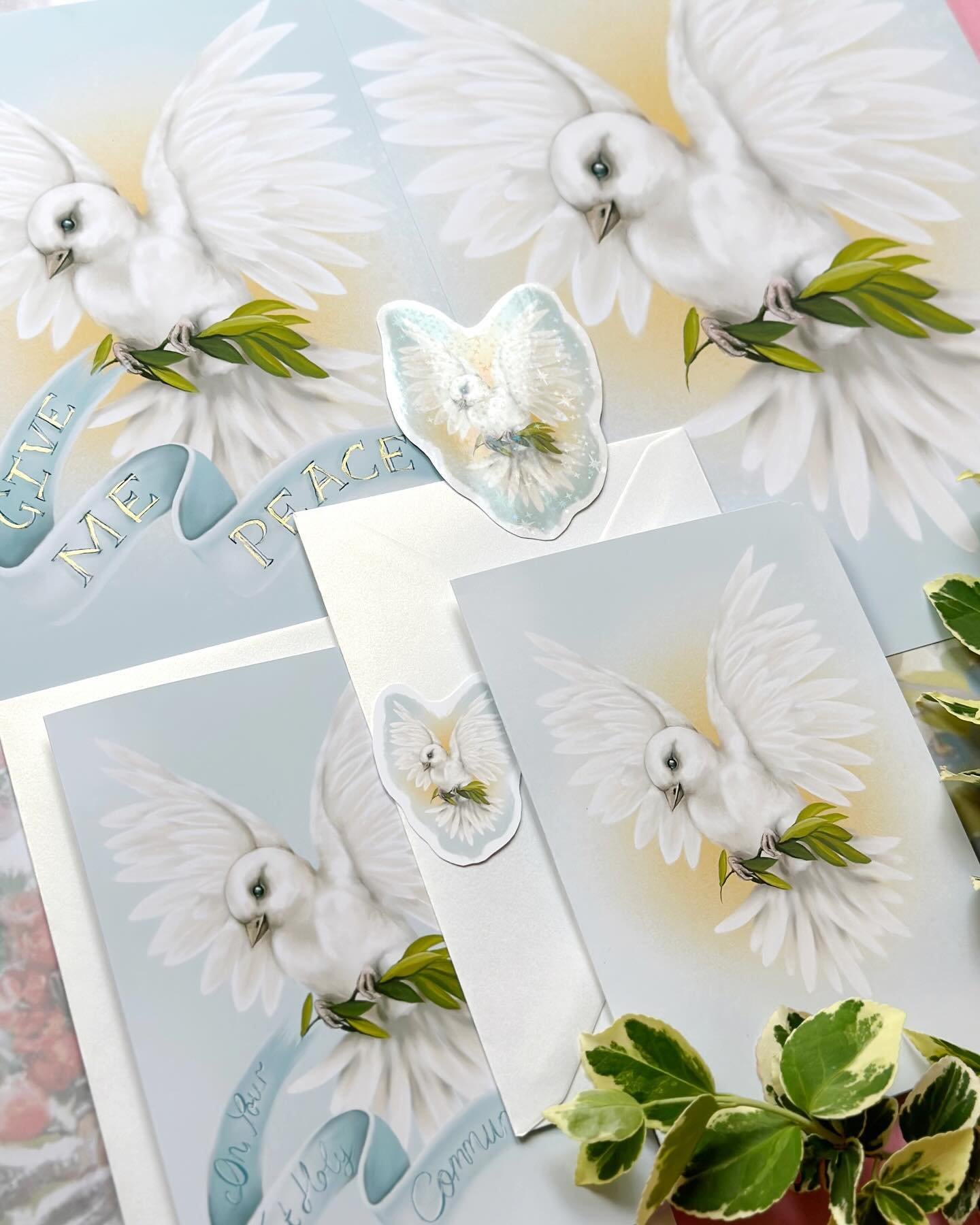 🩵🍃Hello my little doves 🕊️🩵
🌿 The Olive Dove!🕊️ 
Customisable cards, prints and stickers! ✨ isn&rsquo;t this just exciting.
Perfect for sending joy and love, or for holy communion, baby showers, anything! 
Message me for now until it&rsquo;s up
