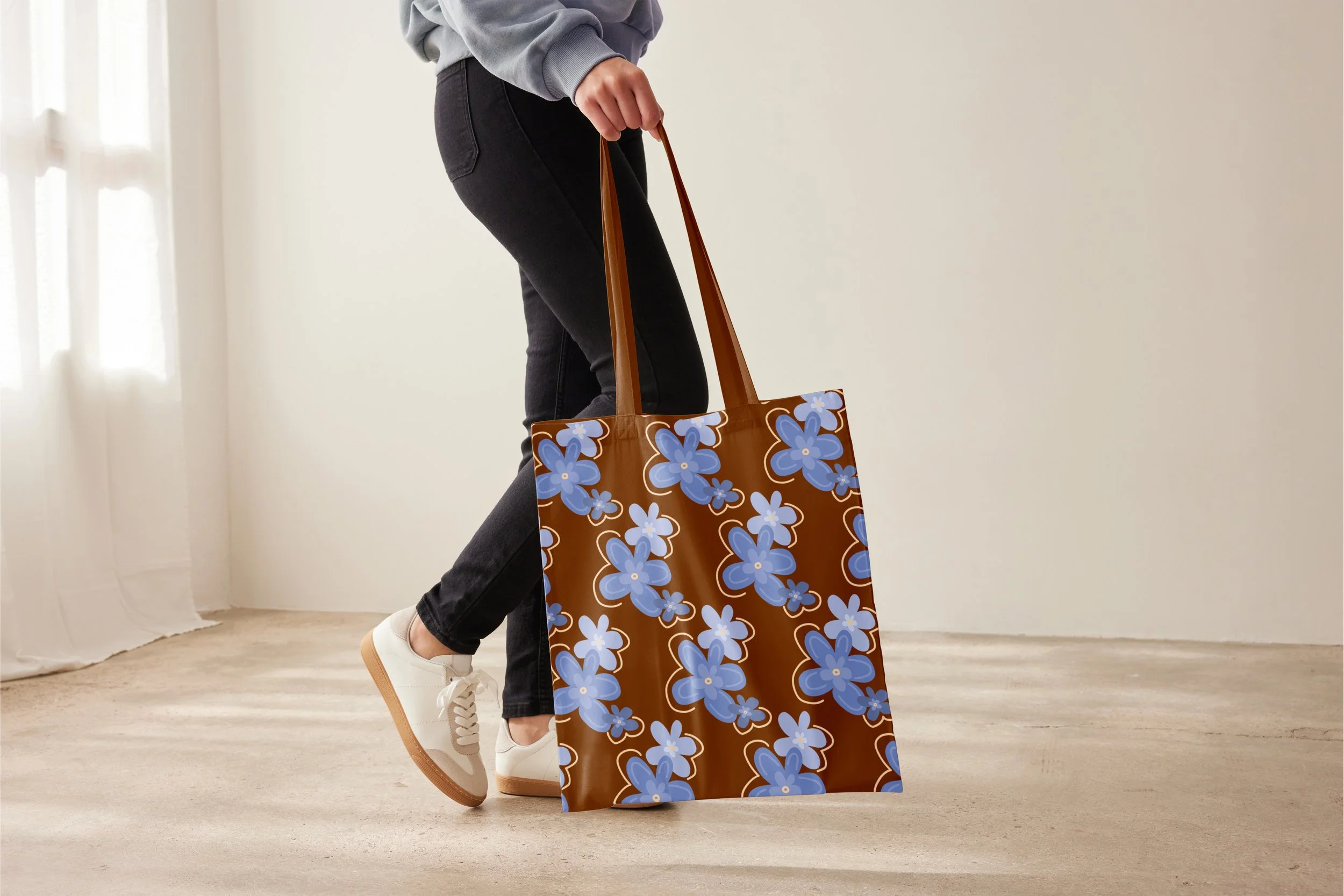 Blue Floral Textile Pattern - Tote