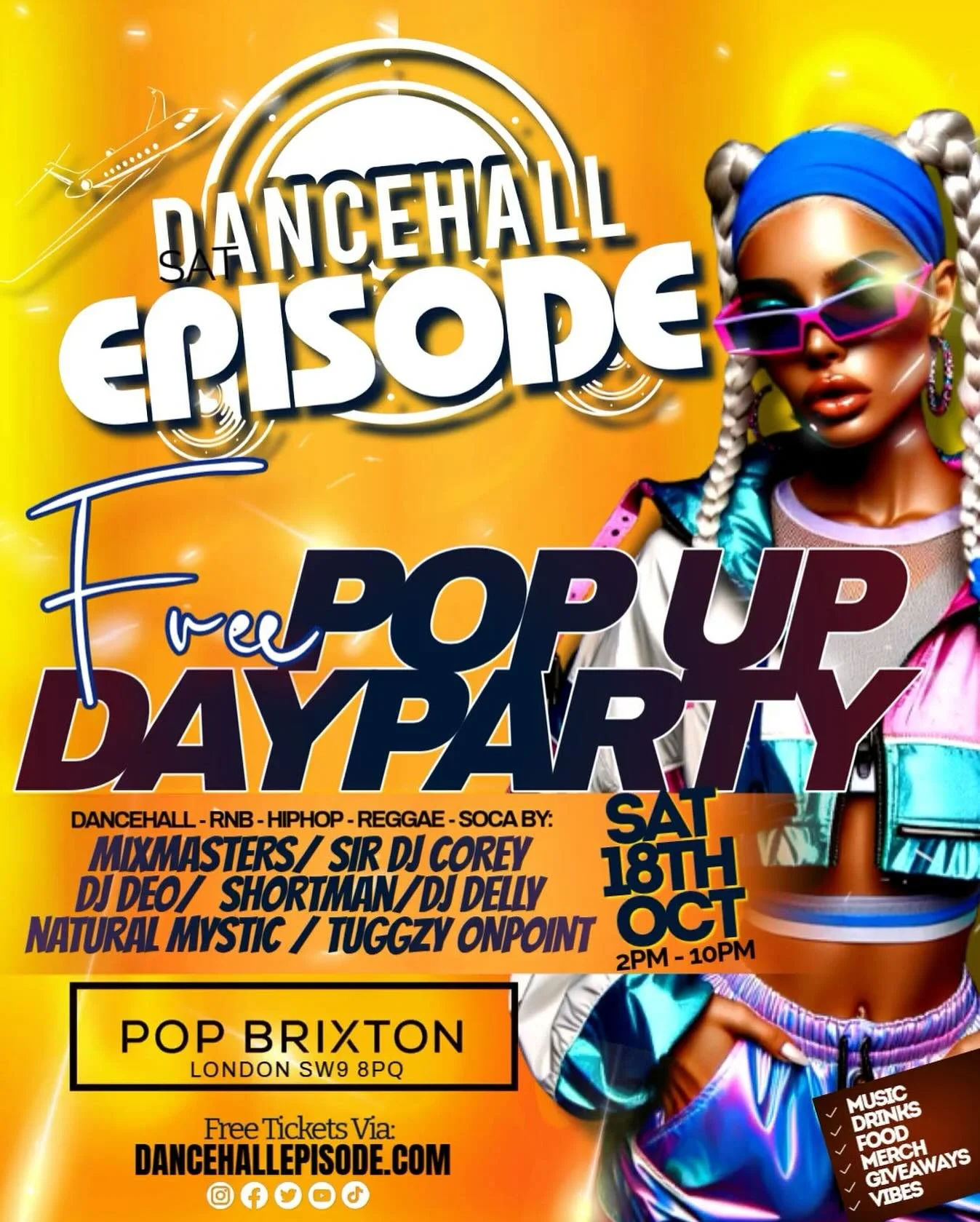 Europe&rsquo;s number one Weekender with a surprise pop up party! Brixton, it&rsquo;s your time! DHE in Brixton for one day only! 

🎶🔥 DANCEHALL EPISODE&rsquo;S
FREE POP-UP DAY PARTY 🔥🎶
🗓 Sat 18th Oct | 2PM&ndash;10PM
📍 Pop Brixton, London SW9 