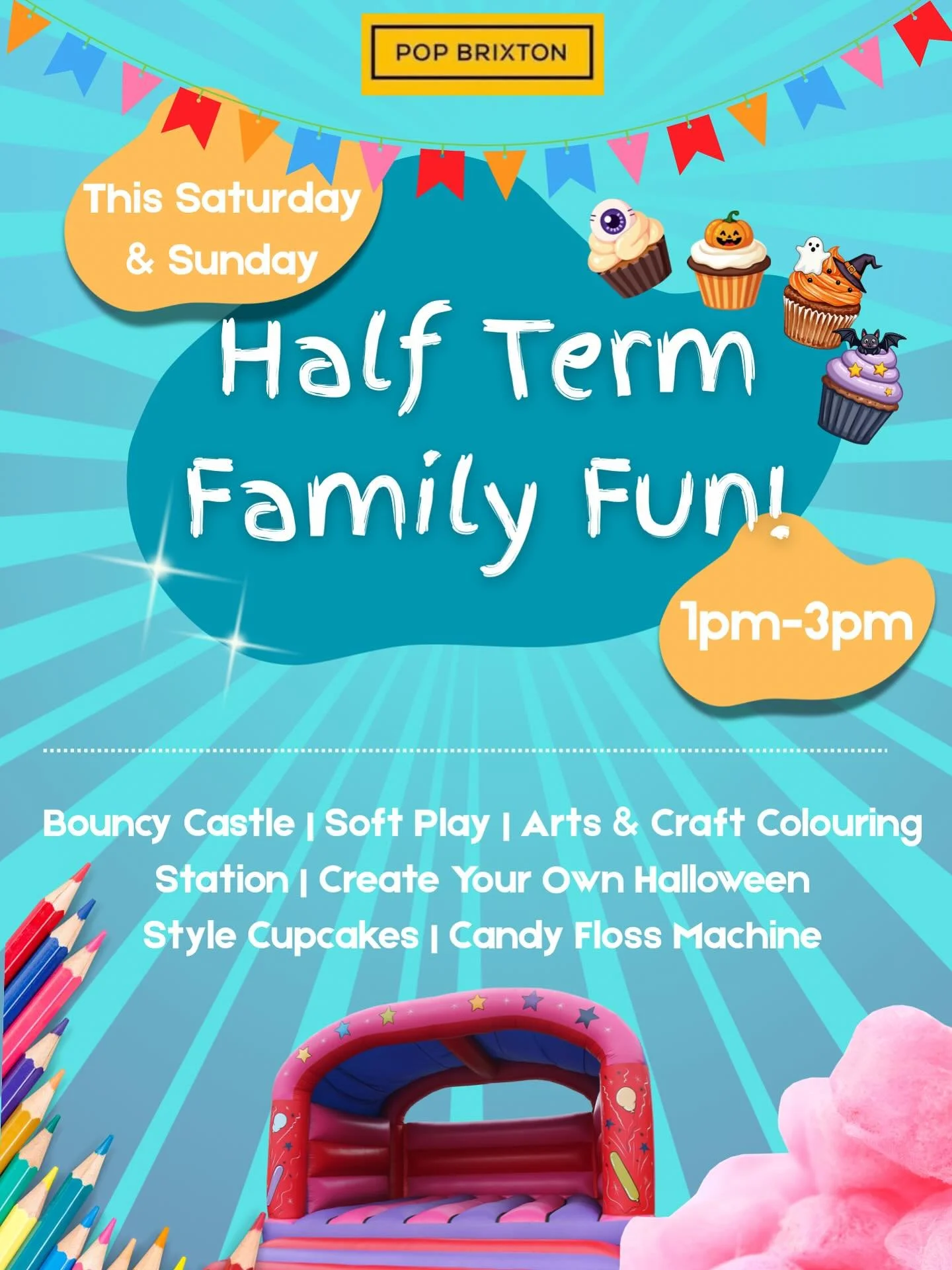 Bring the kids this Saturday & Sunday from 1–3pm for an afternoon full of excitement , from the bouncy castle and soft play zone to arts & crafts colouring, and create your own Halloween cupcakes 👻🧁.
PLUS FREE candy floss for kids! ?