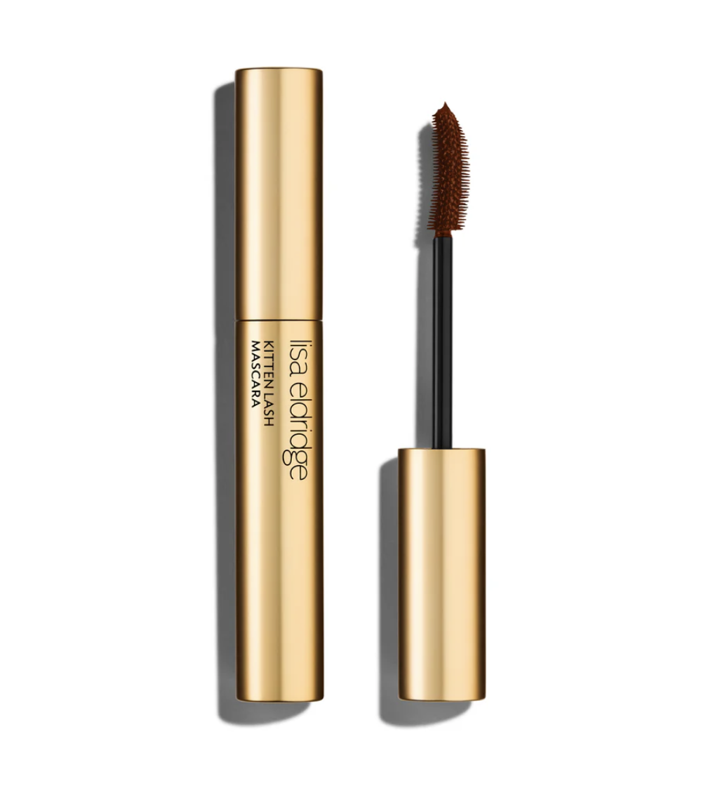 A gold tube of Lisa Eldridge Kitten Lash mascara on a white background.