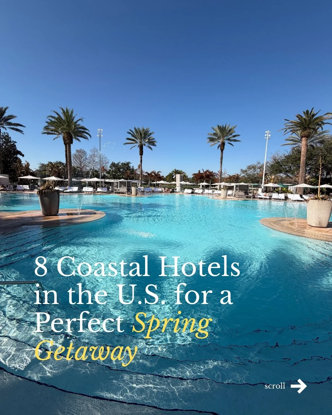 Ready to ditch this crazy east coast winter☃️ 
Here are 8 coastal US hotels for a perfect spring break ✈︎
.
.
.
#escape #destinations #luxurytravel #spring #getaway