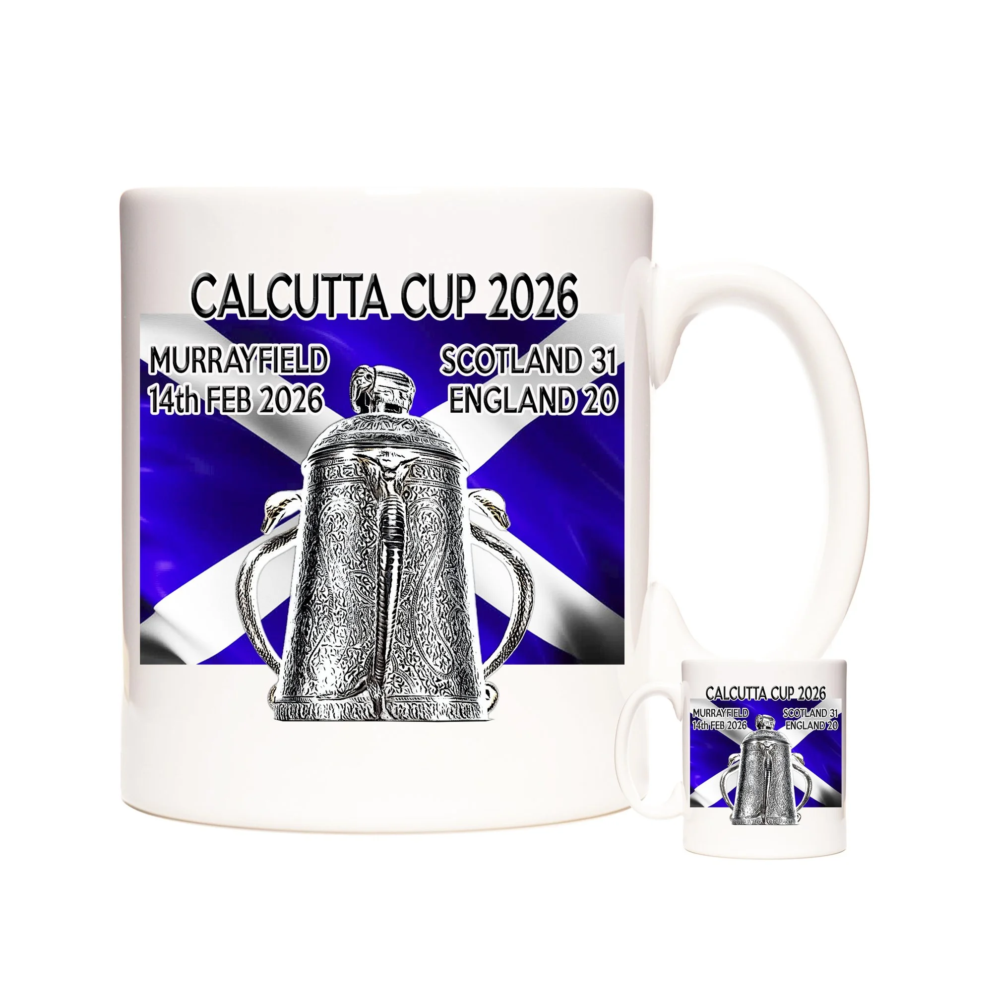Calcutta Cup 2026 Commemorative Mug – 11oz Ceramic Rugby Mug – Scotland vs England Murrayfield Match Souvenir – Scottish Flag Trophy Design – Ideal Gift for Rugby Fans & Collectors