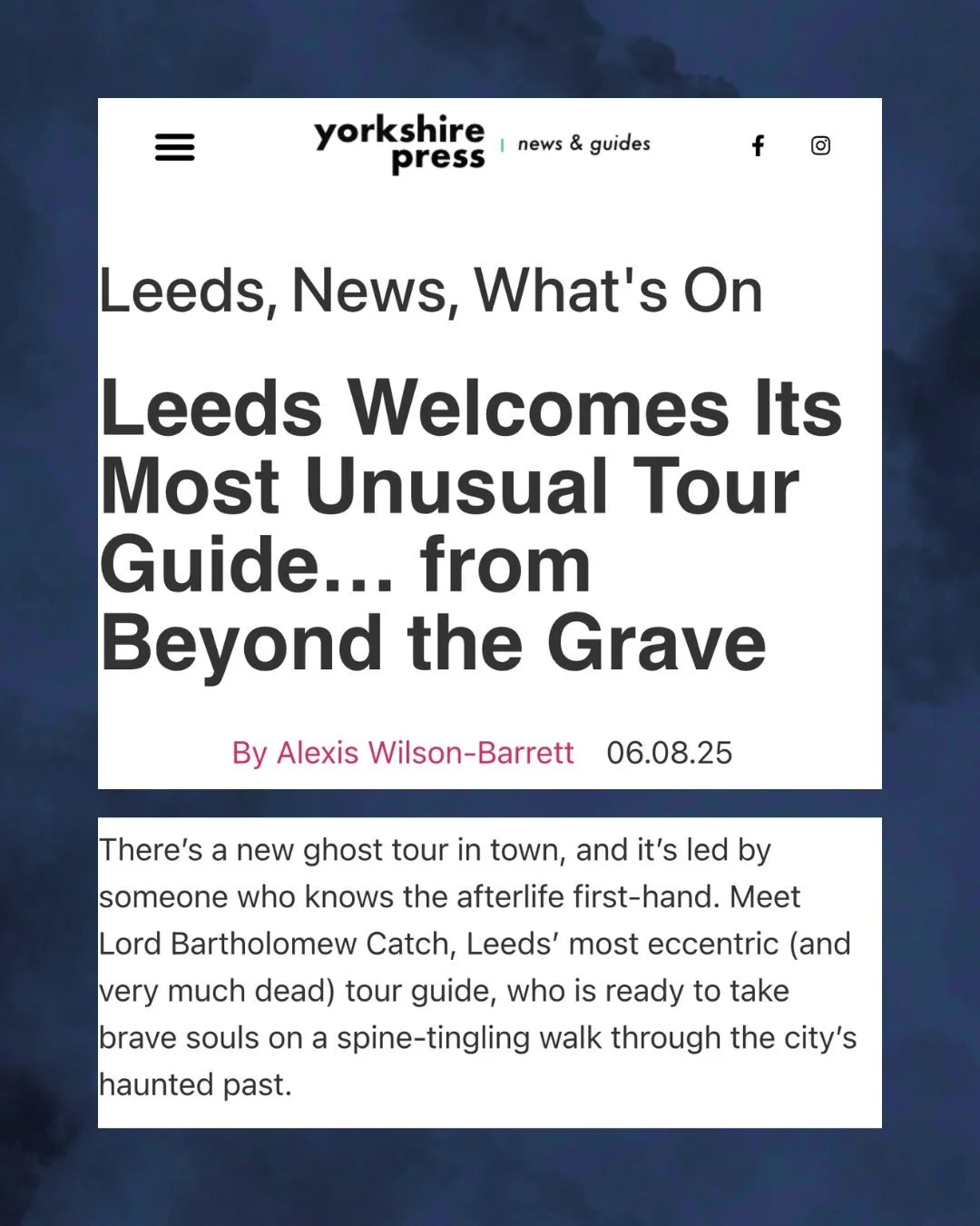 Lovely feature in The Yorkshire Press about the upcoming Leeds Ghost Tour. It begins this weekend! Grab your tickets over at leedsghosttour.com ✨

@theyorkshirepress 

#leeds #leedsghosttour #yorkshiretravel #ghosttour
