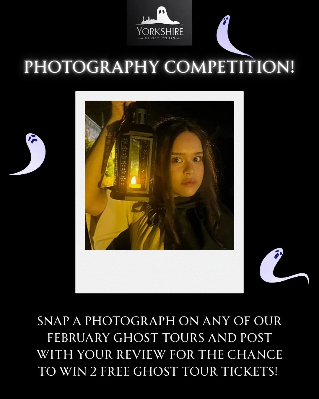 FEBRUARY PHOTOGRAPHY COMPETITION! 

Take a photograph on any of our ghost tours and post this month with your online review! The best photograph of the month will win 2 free tickets to a tour of their choosing 👻✨

Get snapping and good luck, ghoulfr