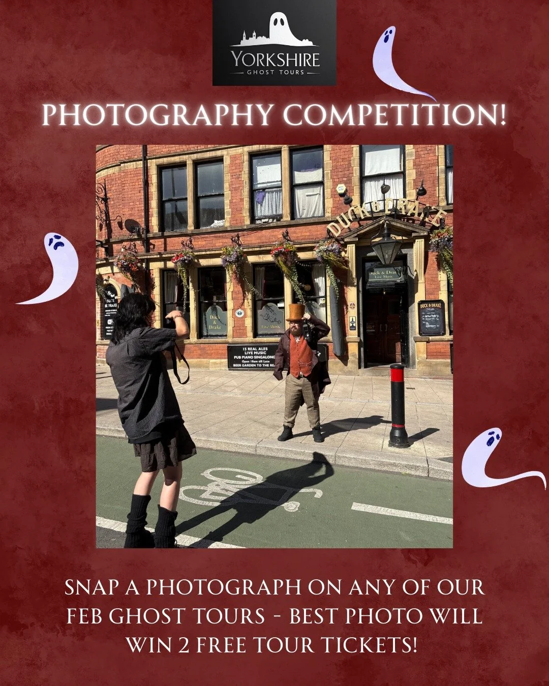 Your reminder that Yorkshire Ghost Tours is running a photography competition this month! 

Join one of our tours and snap the best photograph you can then post it online with your review. The winner will receive 2 free tickets to a tour of their cho