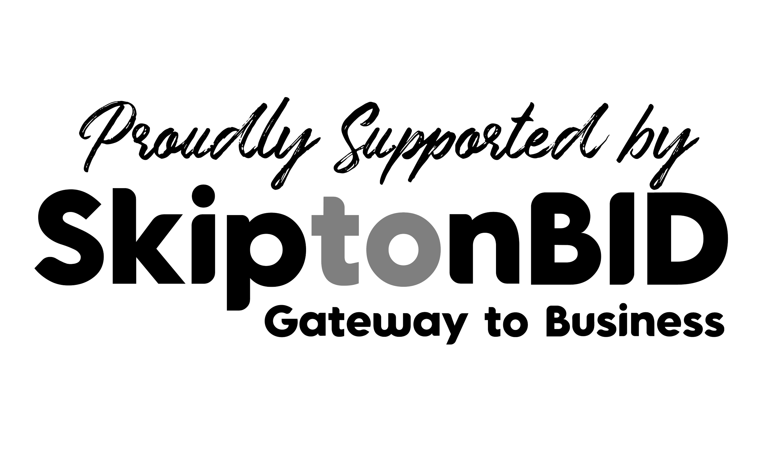 Text graphic that says "Proudly Supported by SkiptornBD Gateway to Business" in black outlined fonts on a transparent background.