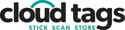 Logo for Cloud Tags with the slogan 'Stick Scan Store'