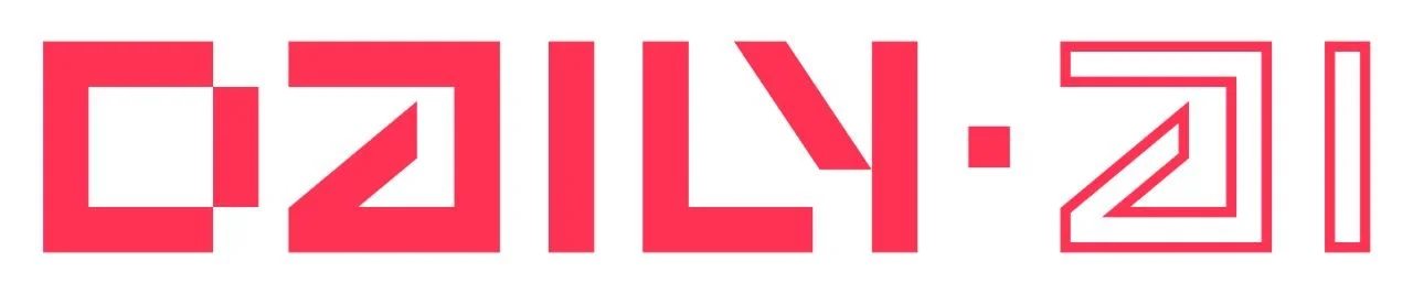 Stylized red geometric text spelling 'DAILY-21' on a white background.