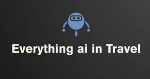 A logo with a blue robot icon above the text 'Everything AI in Travel' on a dark background.