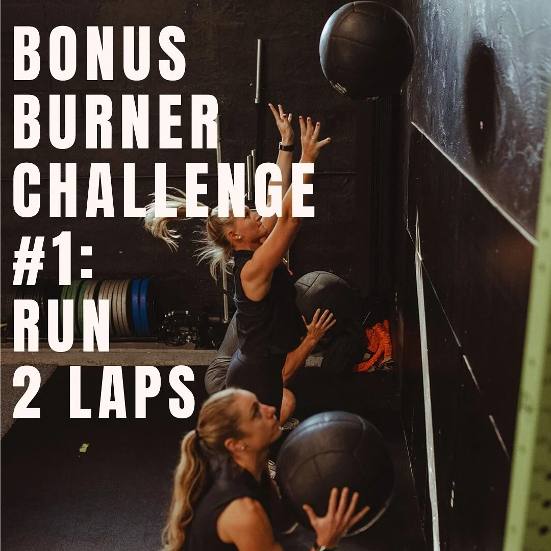 Accept the CHALLENGE! 
BONUS BURNER #1: 

Quincy Athletes: Run 2 laps around the block 
Hull Athletes: Run 2 laps around the neighborhood (studio) 
Tag PG in a social media post &amp; earn an extra raffle entry! You got this! Complete before next Sun